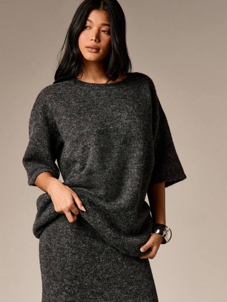 Knitted Sweater Top With Wide Sleeves