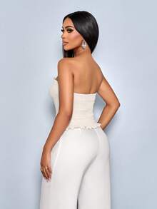 SOLERSUN Autumn/Winter Women's Wear: Elegant Commuter, Daily Casual, Office Wear. Apricot Woven Fabric, Sleeveless Tube Top, Ruffled Neckline, Center Front Button Fastening, Curved Hem, Pleated Back. - Apricot - View 2