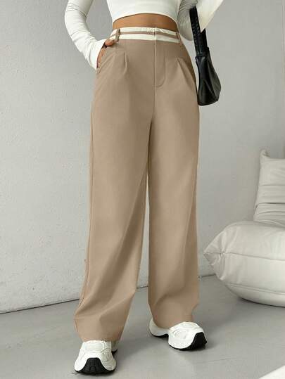 Rafferiza Pantalones casuales de mujer de pierna recta con diseño de parches, pantalones de tiro bajo y tobillo