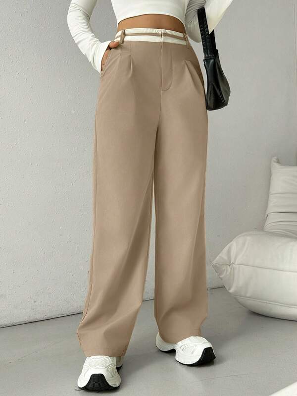 Rafferiza Pantalones casuales de mujer de pierna recta con diseño de parches, pantalones de tiro bajo y tobillo