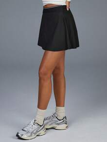 Menodora SHEIN Sport Women's Black Tennis Skirt,Built-In Shorts With Side Pocket,High Elastic Waistband Stripe Detail,A-Line Autumn Casual Golf Athletic Running Skirt - Black - View 7