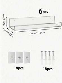 2pcs Acrylic Floating Shelf, 11.8 Inches Clear Wall Mounted Floating Display Rack For Toddler's Books, Spice, Bathroom, Makeup, Photos - Clear - View 9