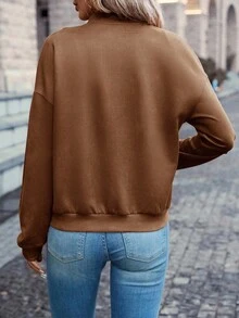 SHEIN LUNE Damska kurtka baseballowa w jednolitym kolorze z długimi rękawami i opadającymi ramionami, dwustronna, z kieszeniami bocznymi, jesienna brązowa kurtka damska, brązowa kurtka typu bomber, damska kurtka typu bomber, kurtki damskie, swobodna kurtka typu bomber