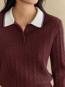 Dazy-Less 女士休闲针织毛衣，秋冬新款商务休闲女装 - 酒紅色 - 查看 4
