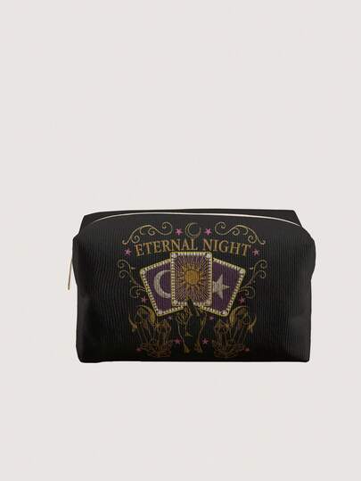 Grunge Punk Letter And Cartoon Pattern Quilted Makeup Bag, Portable Makeup Storage Bag With Zipper, Multifunctional Storage Bag, Lightweight Travel Bag, Suitable For Men And Women