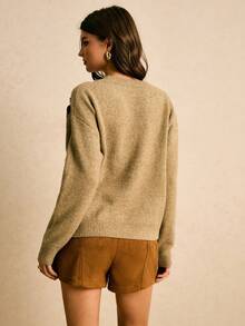 Poéselle Casual Retro Round Neck Long Sleeve Women Sweater In Fall/Winter,Fall - Khaki - View 2