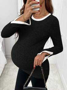 SHEIN Casual Comfortable Fitted Everyday Maternity Long Sleeve T-Shirt Pregnant Clothes Pregnant Outfits Pregnancy Shirts Maternity Clothes Fall Winter Maternity Shirt - Black - View 1