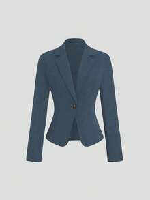 SHEIN Clasi Minimalist Casual Solid Color Blazer Fall Cloth For Women - Dusty Blue - View 2