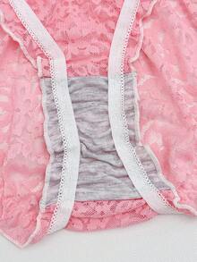 PetitDoll 3 pièces/Set Culottes en dentelle sucrées à nœud décoratif grande taille pour femmes - Multicolore - Voir 6