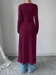 Rafferiza 女士休闲修身长袖单排扣衬衫裙 - 酒紅色 - 查看 2