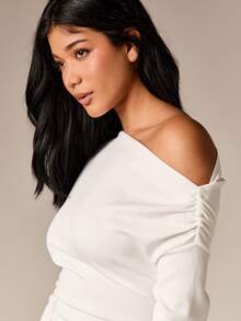 AiiRZ Off Shoulder Peplum Topp Långärmad Asymmetrisk Rynkad Bodycon Blus Höst Vintermode