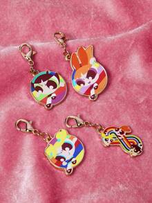 THE POWERPUFF GIRLS X SHEIN 时尚休闲流行卡通元素锌合金钥匙扣 - 金色 - 查看 2