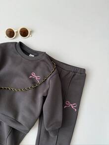 Baby Girls Casual Heart Print Knit Solid Color Loose Drop Shoulder Long Sleeve Sweatshirt And Wide Leg Sweatpants Set Baby Girl Clothes Toddler Clothes Y2k Baby Girl Clothes Y2k Toddler Clothes Toddler Girl Clothes