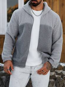Manfinity Homme Herren Casual Reißverschluss Sherpa Kapuzenpullover, Herbst/Winter Herren Strick Set Herren Co Ord Set Herren Pullover Jacke Herren Trainingsanzug Set - Verschiedenfarbig - Übersicht 4