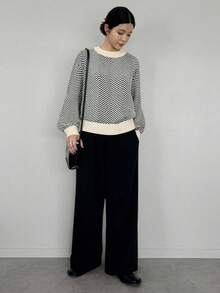 FRIFUL 女士休闲宽松撞色圆领落肩长袖毛衣，百搭秋季单品 - 深灰色 - 查看 4