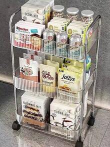 1pc Multi-Layer Storage Rack, Acrylic Removable Floor-Standing Cart Snack Storage Shelf, For Kitchen/Bathroom/Living Room/Bedroom Outdoor Decor