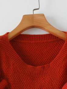 SHEIN Clasi 大码休闲纯色荷叶边下摆套头毛衣，秋冬款 - 紅色 - 查看 3