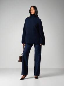 MISSGUIDED 秋冬季保暖叠穿必备的超大高领粗针织套头毛衣 - 寶藍色 - 查看 4