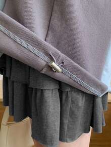 DAZY Women's Layered Cake Skirt, Short Ruffled Hem Mini Skirt - Dark Grey - View 7