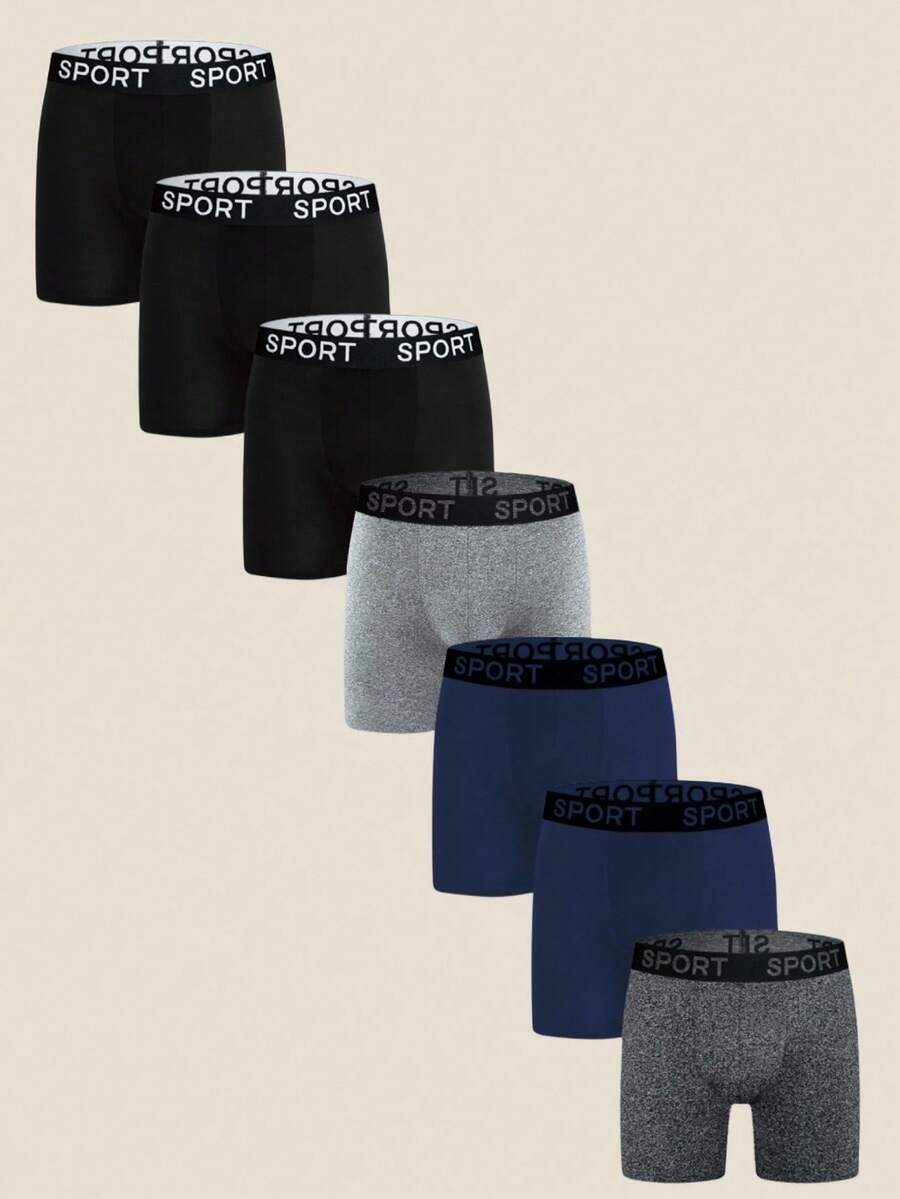 7pcs/Pack Men's Letter Print Contrast Trim Boxer Brief - Multicolor - View 1