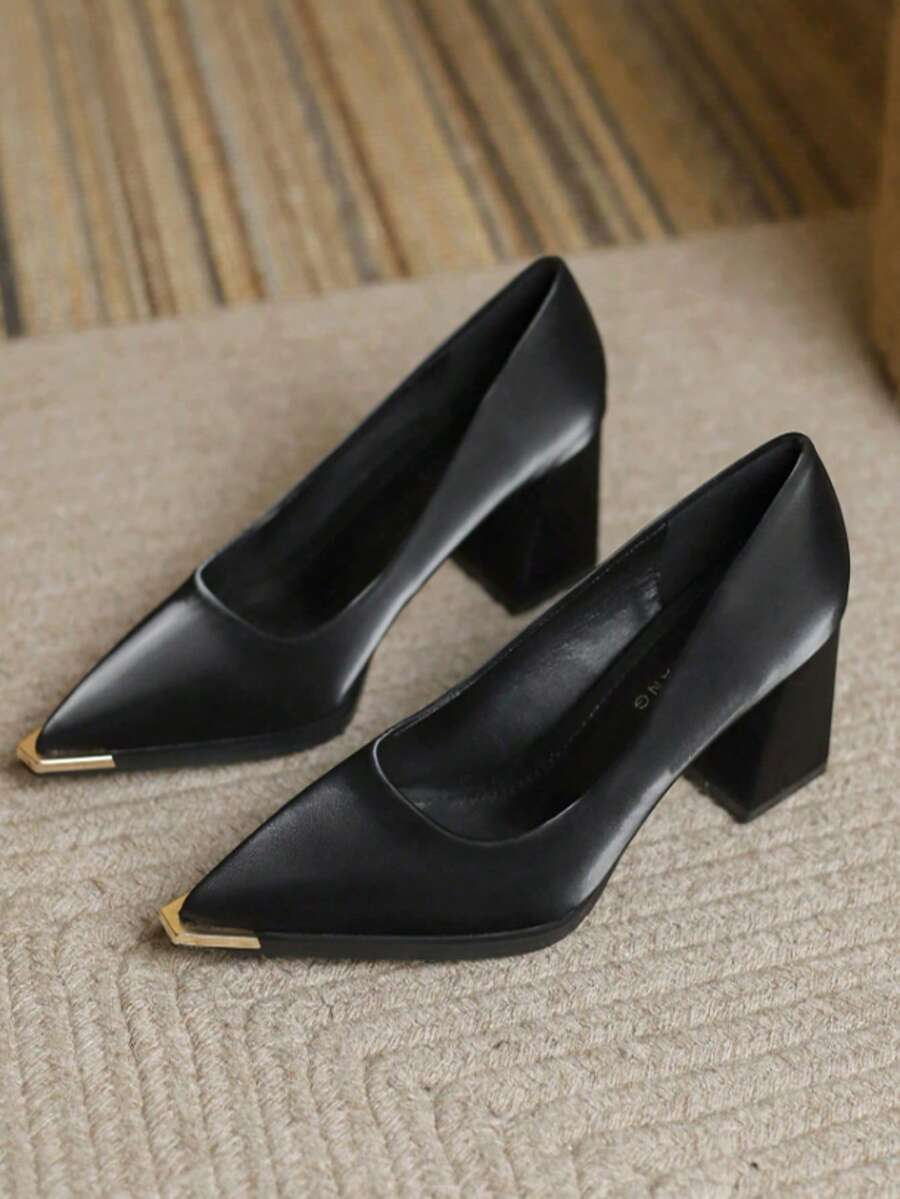 Zapatos de tacón alto de primavera y otoño negros con punta fina, versátiles, de moda, con estilo sexy, antideslizantes y sin puntera, Zapatos de tacón de mujer - Negro - Ver 1