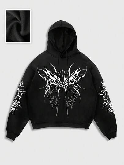 Goth بلوفر رجالي أسود كاجوال بدون جيوب، شتوي