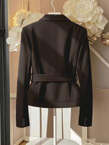 Franclia Chaqueta regular de invierno de mujer de unicolor, de manga larga y con botones delanteros, versátil y de moda - Marrón - Ver 2