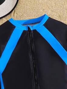 SHEIN Tween Boy Casual Sports Graphic Long Sleeve Rash Guard, Suitable For Beach, Swimming, Surfing - Black - View 5