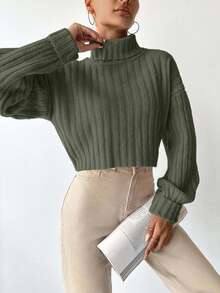 SHEIN Maglione corto casual con collo alto in tinta unita, adatto per autunno/inverno, per donna