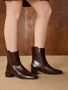 MOTF SIDE ZIPPER LUXURY FASHION SQUARE TOE ANKLE BOOTS FOR CHRISTMAS - Brown - View 7