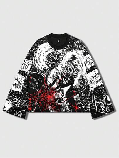 Anime Men's Streetwear Gothic Graphic Print Pullover Pullover Sweatshirt, Suitable For Spring/Summer