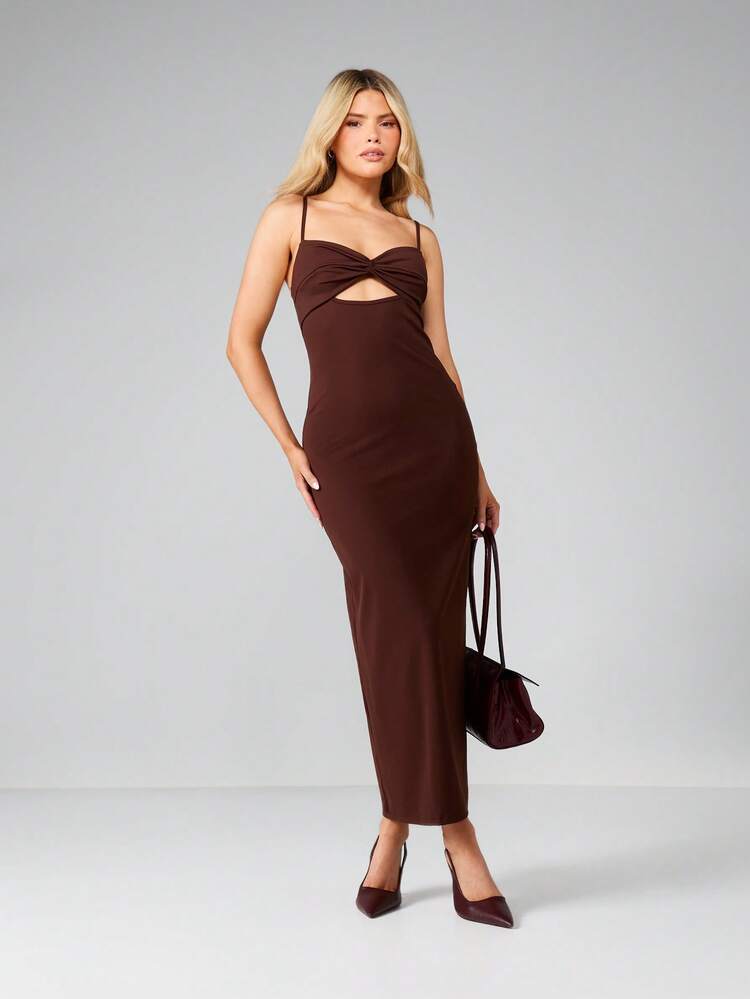 MISSGUIDED Twist Bust Cutout Maxi Dress Long Sleeve Bodycon Evening Gown Fall Winter Party Formal Dress