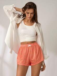 3件套女士格子印花睡裤短裤