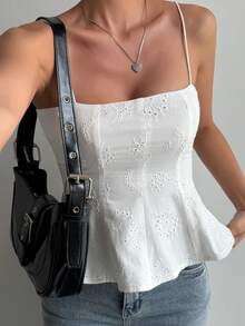 DAZY 女士夏季度假纹理面料休闲吊带背心 - 白色 - 查看 7