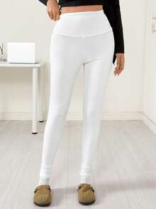 Ritzy Row High Waist Solid Color Skinny Leggings, Casual & Sporty - White - View 3
