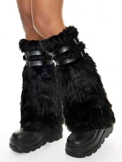 Grunge Punk 1 coppia di scaldamuscoli alla moda e caldi con stampa leopardata per donne