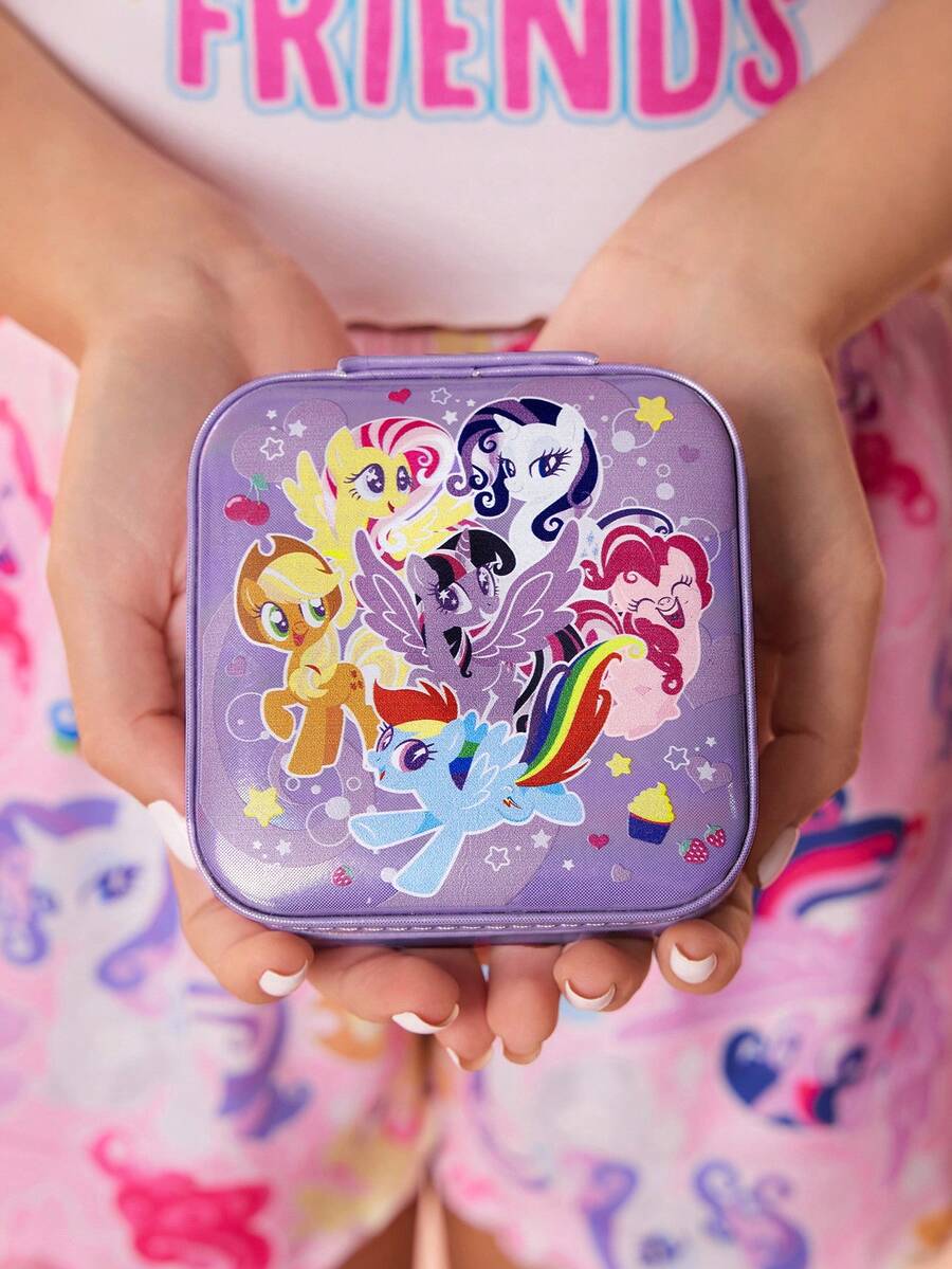My Little Pony X SHEIN 1件裝卡通角色印花彩色PU皮革便攜旅行珠寶收納盒,附3個項鍊掛鉤、戒指收納格及其他收納隔層,適合居家收納、旅行、通勤,適合女性與青少年,Twilight Sparkle、Rainbow Dash、Pinkie Pie、Applejack、Fluttershy、友誼主題,禮物首選 - 淡紫色 - 查看 1