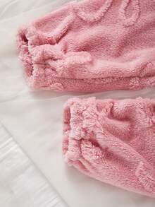 2 peças/Conjunto Pijamas de Moletom de Coral com Laço Rosa Fofo Oversized para Meninas, Conjunto de Sleepwear Quente e Confortável para o Inverno, Adequado para Presente no Outono/Inverno