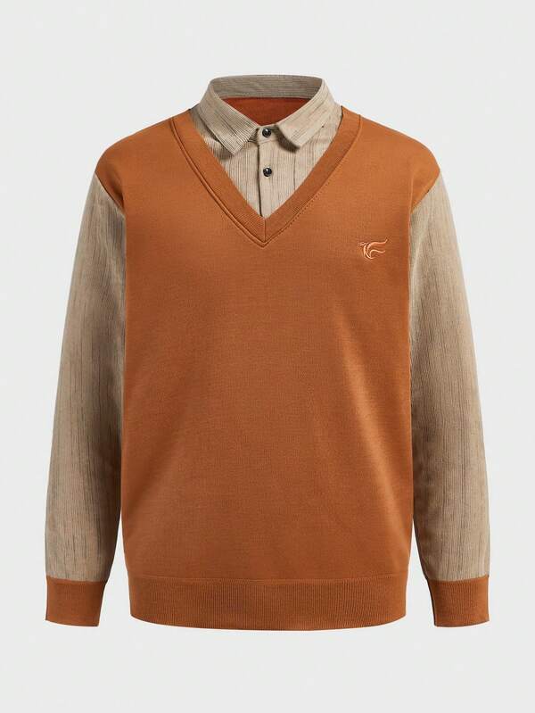 Manfinity Homme Herbst/Winter verstärkter 2-in-1 Pullover, lässiger Strickpullover für Herren