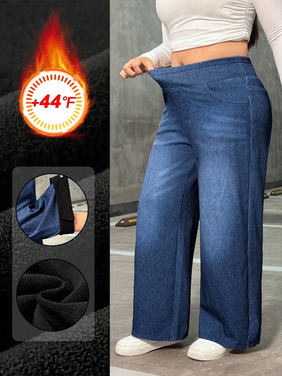 Flexra Plus Size Soft Medium Wash Elastic Jeans - Dark Wash - View 1