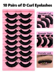 10 Pares de Cílios Encaracolados em D, Olhar Natural, Volume Volumoso, Esfumado, Reutilizável, Macio, Leve, Cílios Postiços Fáceis de Aplicar para Maquiagem de Cílios Dramática, Tiras de Cílios, Cílios, Cílios Postiços - Vários - Visão 17