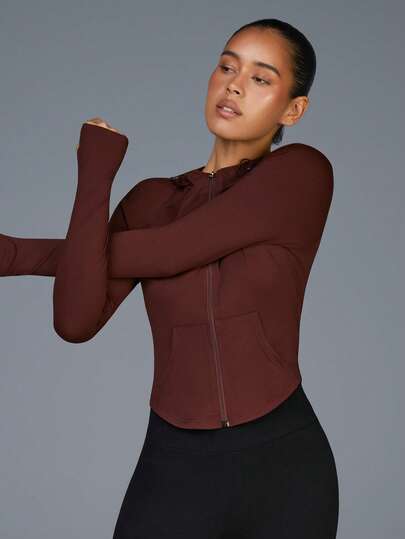 Fluxe Women's Slim Fit Zip-Up Hoodie Jacket – Soft Stretchy Fabric, Flattering Contoured Design, Full Front Zipper, Comfortable Pocket, Thumb Hole Extended Sleeves For Added Comfort, Lightweight And Breathable, Perfect For Layering, Casual, And Active Wear