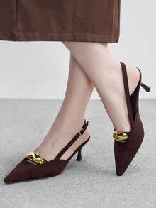 CUCCOO BIZCHIC 女士后绑带蝴蝶装饰洛丽塔高跟鞋，酒红色 - 棕色 - 查看 4