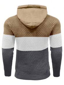 Manfinity Homme Men's Contrast Color Drawstring Hooded Casual Sweater, Autumn/Winter - Multicolor - View 2