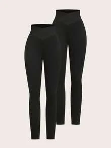 SHEIN Tall Two Pieces Set Women's Solid Color High Waist Simple Slim Casual Leggings,Fall,Fall Clothes For Women,Winter Clothes For Women
