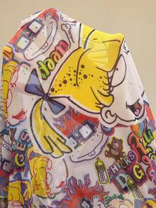 Nick 90s | SHEIN Women's Mesh Sheer Cartoon Pattern Round Neck Long Sleeve Cropped Top - Yellow - View 10