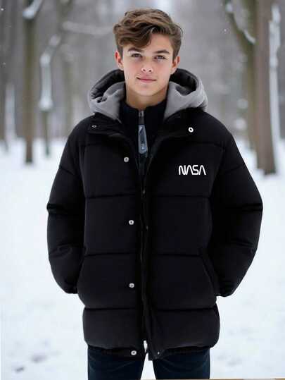 Teenage Boys' Patchwork Hoodie With Chest Patch, Casual Fashion Versatile, Suitable For Outings And School, Suitable For Winter