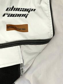 SHEIN PETITE Letter Print Contrast Color Drop Shoulder Lightweight Jacket For New Year - White - View 7