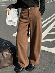 DAZY Women's Loose City Casual Straight Leg Jeans - Brown - View 6