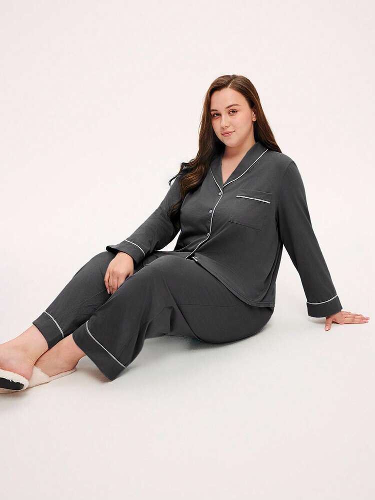 Jesienna i zimowa damska plus-size ślubna niezbędna miękka 100% czysta bawełna ciemnozielona piżama podstawowy szalowy kołnierz długi damski zestaw piżamowy komplet wypoczynkowy dla kobiet spodnie z kieszeniami bielizna ślubna bawełniana piżama